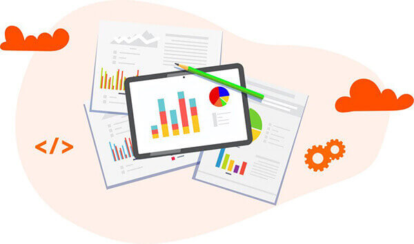 Tablet with reports and graphs displayed